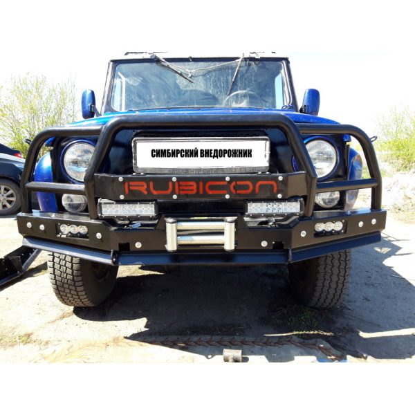Силовой передний бампер RUBICON-5 с увеличенным трубным кенгуриномна УАЗ-469, Хантер, Барс