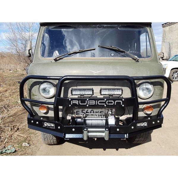 Силовой передний бампер RUBICON-6 с увеличенным трубным кенгурином на УАЗ-452, 3303, 39094