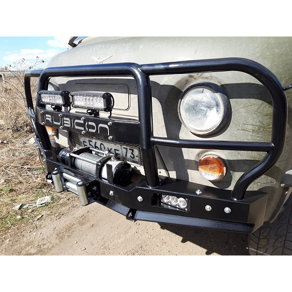 Силовой передний бампер RUBICON-6 с увеличенным трубным кенгурином на УАЗ-452, 3303, 39094