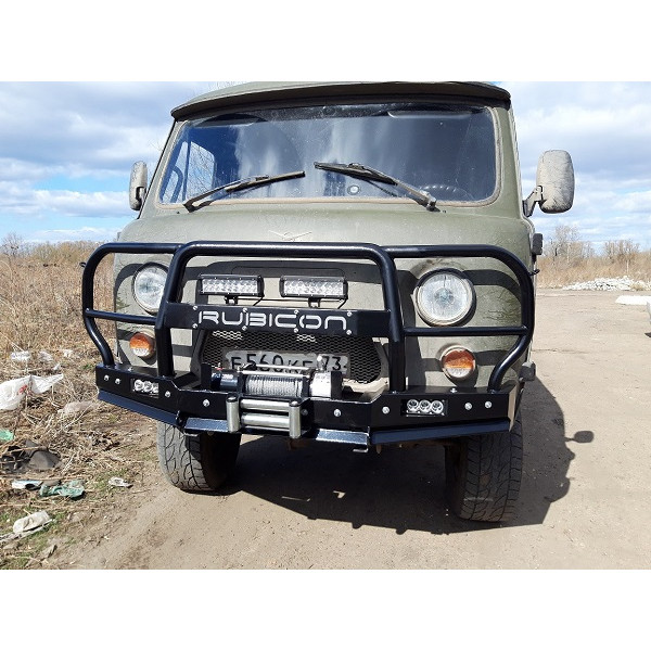 Силовой передний бампер RUBICON-6 с увеличенным трубным кенгурином на УАЗ-452, 3303, 39094