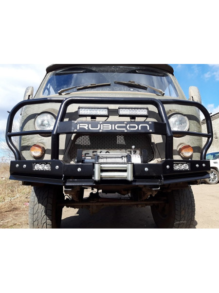 Силовой передний бампер RUBICON-6 с увеличенным трубным кенгурином на УАЗ-452, 3303, 39094