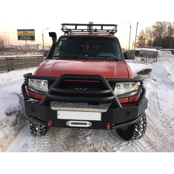 Силовой передний бампер Гладиатор с кенгурином на УАЗ Патриот, Пикап, Карго