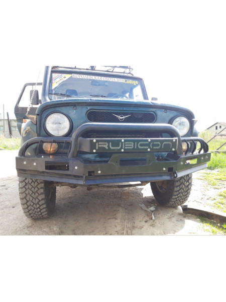 Силовой передний бампер RUBICON-3 с малым трубным кенгурином на УАЗ-469, Хантер, Барс