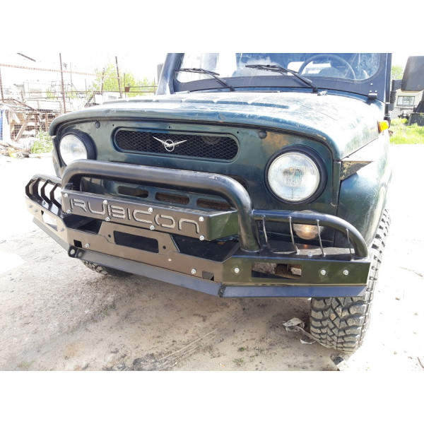 Силовой передний бампер RUBICON-3 с малым трубным кенгурином на УАЗ-469, Хантер, Барс