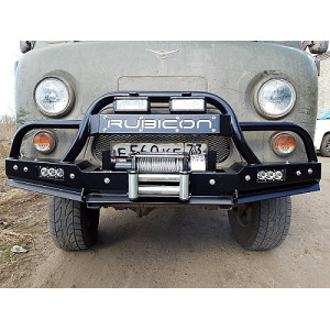 Силовой передний бампер RUBICON-3 с малым трубным кенгурином на УАЗ-452, 3303, 39094